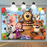 Lofaris Cartoon Bear with Girl Birthday Party Backdrop