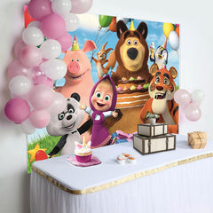 Lofaris Cartoon Bear with Girl Birthday Party Backdrop