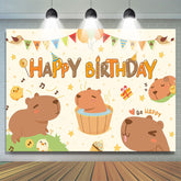 Lofaris Cute Capybara Happy Birthday Backdrop for Kids