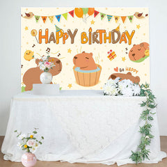 Lofaris Cute Capybara Happy Birthday Backdrop for Kids