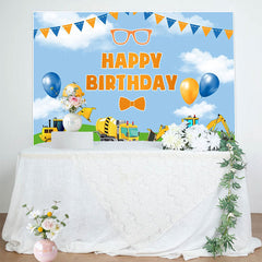 Lofaris Truck Excavator Happy Birthday Backdrop for Boy