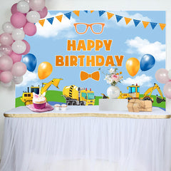 Lofaris Truck Excavator Happy Birthday Backdrop for Boy
