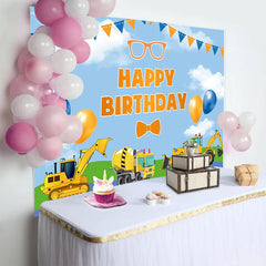Lofaris Truck Excavator Happy Birthday Backdrop for Boy