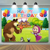 Lofaris Bear Mashas Happy Birthday Party Backdrop