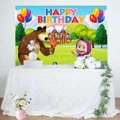 Lofaris Bear Mashas Happy Birthday Party Backdrop