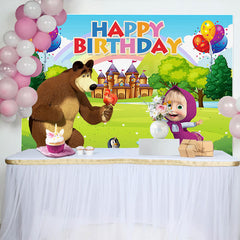 Lofaris Bear Mashas Happy Birthday Party Backdrop