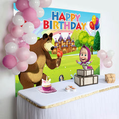 Lofaris Bear Mashas Happy Birthday Party Backdrop