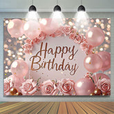 Lofaris Pink Rose Balloon Glitter Birthday Backdrop