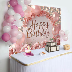 Lofaris Pink Rose Balloon Glitter Birthday Backdrop