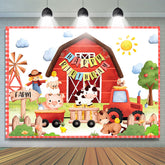 Lofaris Red Farm Animals Happy Birthday Party Backdrop