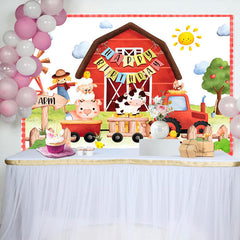 Lofaris Red Farm Animals Happy Birthday Party Backdrop