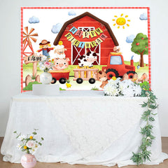 Lofaris Red Farm Animals Happy Birthday Party Backdrop