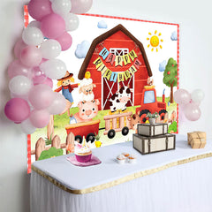 Lofaris Red Farm Animals Happy Birthday Party Backdrop