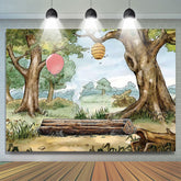 Lofaris Cartoon Bear Forest Kids Birthday Backdrop