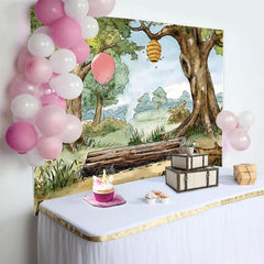 Lofaris Cartoon Bear Forest Kids Birthday Backdrop