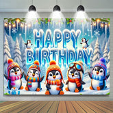 Lofaris Cute Cartoon Penguin Ice World Birthday Backdrop