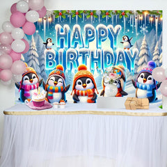 Lofaris Cute Cartoon Penguin Ice World Birthday Backdrop
