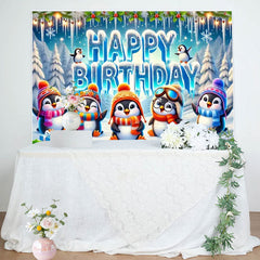 Lofaris Cute Cartoon Penguin Ice World Birthday Backdrop