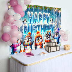 Lofaris Cute Cartoon Penguin Ice World Birthday Backdrop