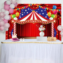 Lofaris Red Curtain Circus Theme Birthday Party Backdrop