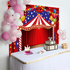 Lofaris Red Curtain Circus Theme Birthday Party Backdrop