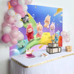 Lofaris Rainbow Cartoon Monsters Party Backdrop