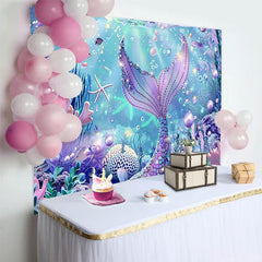 Lofaris Purple Mermaid Under The Sea Birthday Backdrop