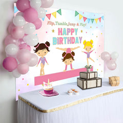 Lofaris Lets Flip Athlete Gymnast Girls Birthday Backdrop