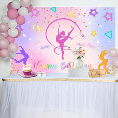Lofaris Flip Gymnastics Theme Pink Birthday Backdrop