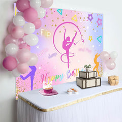 Lofaris Flip Gymnastics Theme Pink Birthday Backdrop