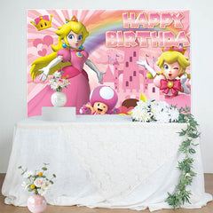 Lofaris Pink Bow Peach Princess Girl Birthday Backdrop