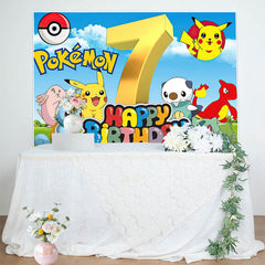 Lofaris Happy 7th Birthday Cartoon Kids Party Backdrop