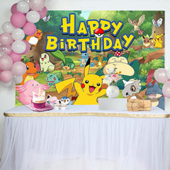 Lofaris Cartoon Forest Happy Birthday Theme Backdrop for Kids