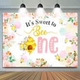 Lofaris Pink Floral Sweet Bee One Girls Birthday Backdrop