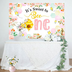 Lofaris Pink Floral Sweet Bee One Girls Birthday Backdrop
