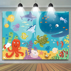 Lofaris Ocean Shark Blue Birthday Backdrop for Kids