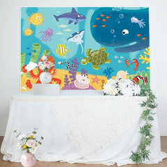 Lofaris Ocean Shark Blue Birthday Backdrop for Kids