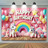 Lofaris Sweet Pink Unicorn Happy Birthday Backdrop for Girl