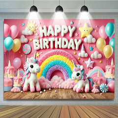 Lofaris Sweet Pink Unicorn Happy Birthday Backdrop for Girl