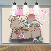 Lofaris Cartoon Cat Happy Birthday Celebration Backdrop