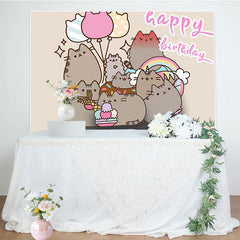 Lofaris Cartoon Cat Happy Birthday Celebration Backdrop