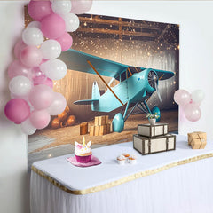 Lofaris Vintage Airplane Wood Birthday Party Backdrop