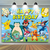 Lofaris Blue Sky Pokemon Happy Birthday Party Backdrop