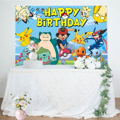 Lofaris Blue Sky Pokemon Happy Birthday Party Backdrop