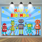 Lofaris Cartoon Robot Kids Birthday Party Backdrop