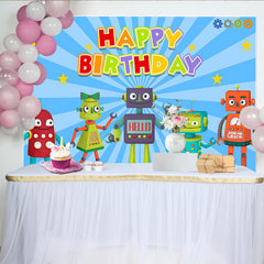 Lofaris Cartoon Robot Kids Birthday Party Backdrop