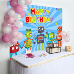 Lofaris Cartoon Robot Kids Birthday Party Backdrop