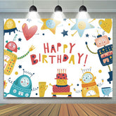 Lofaris Robot Cartoon Happy Birthday Backdrop for Boy
