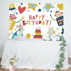 Lofaris Robot Cartoon Happy Birthday Backdrop for Boy