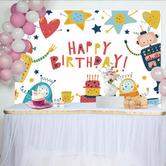 Lofaris Robot Cartoon Happy Birthday Backdrop for Boy